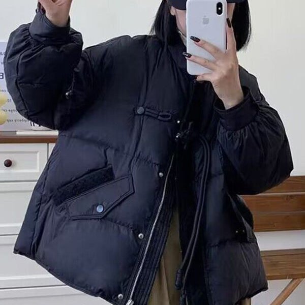 New Chinese Style Black Tasseled Duck Down Puffers Jackets Winter