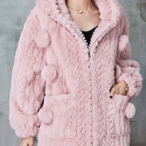 Fashion Pink Hooded Fuzzy Fur Fluffy Coat Outwear Spring