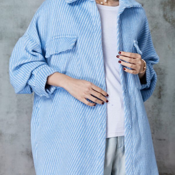 French Sky Blue Oversized Pockets Corduroy Coat Outwear Spring