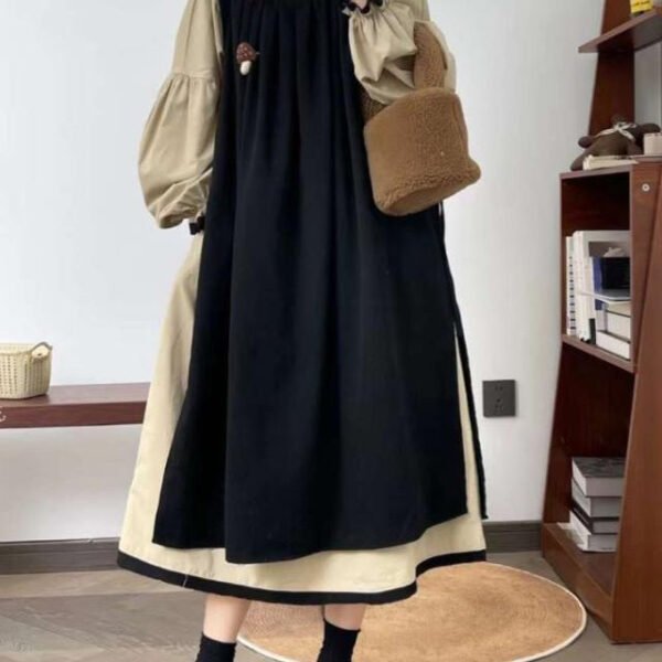 Plus Size Black Ruffled Waistcoat Dress And Dress Cotton Two Pieces Set Spring