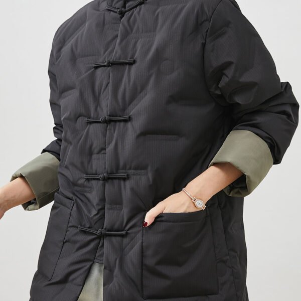 Black Oriental Fine Cotton Filled Coats Mandarin Collar Spring