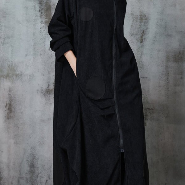 Natural Black Asymmetrical Zippered Cotton Coats Spring