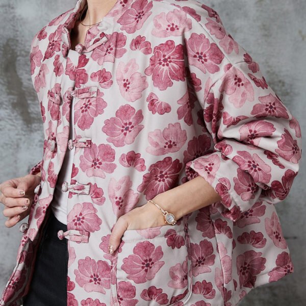 Vintage Pink Print Fine Cotton Filled Oriental Coats Spring