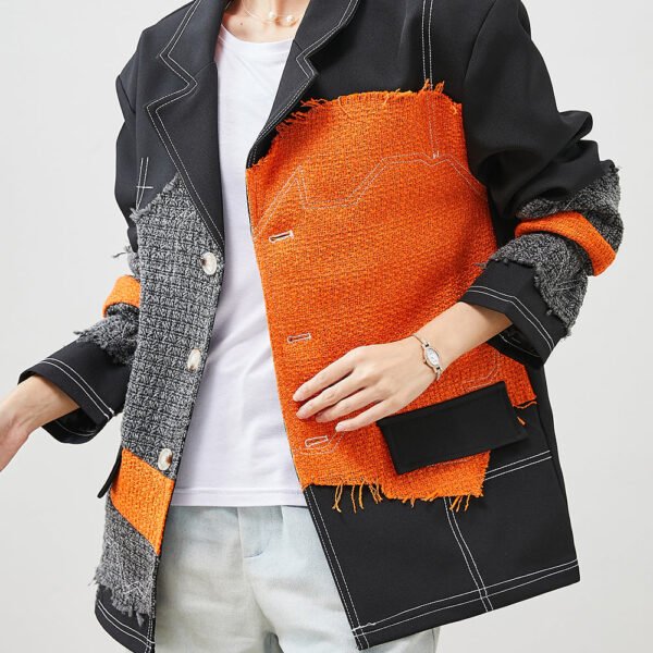 Organic Black Asymmetrical Patchwork Cotton Coats Spring