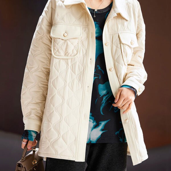 Plus Size Apricot Peter Pan Collar Button Cotton Filled Coat Long Sleeve