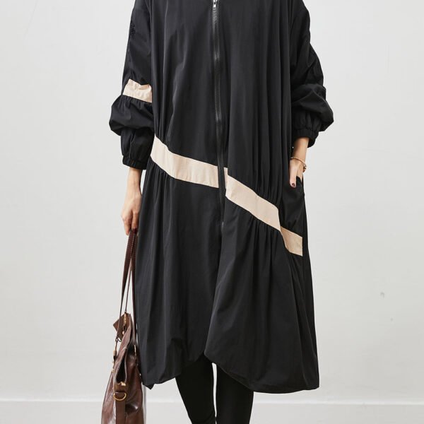 Boho Black Oversized Patchwork Trench Coats Spring
