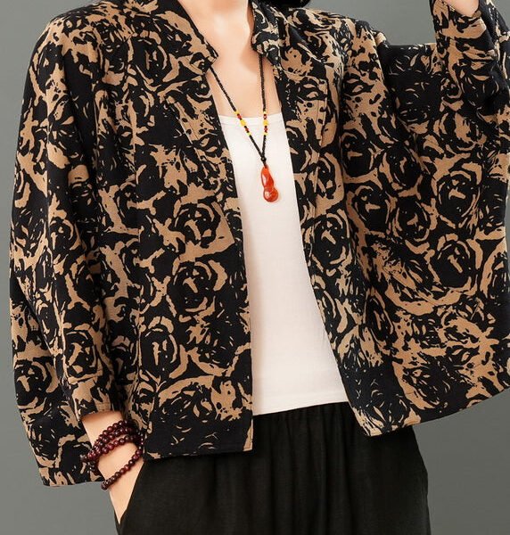 Yellow Notched Button Coats Puff Sleeve