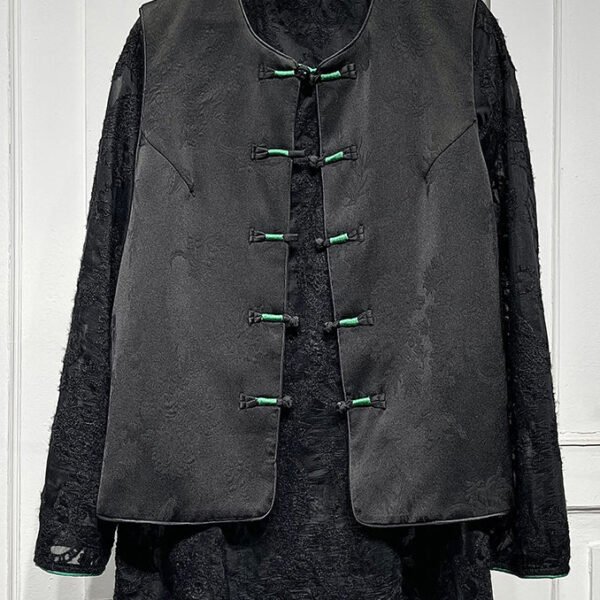 Mandarin Collar Black O-Neck Button Waistcoat Spring