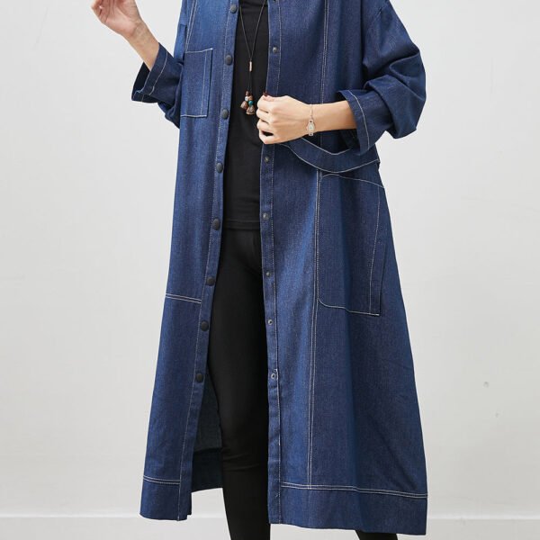 Bohemian Navy Oversized Pockets Denim Coat Spring