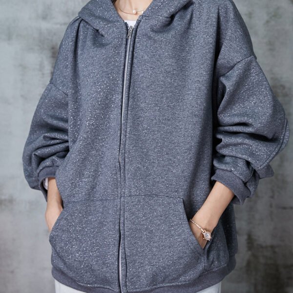 Fashion Grey Hooded Sequins Cotton Coat Outwear Spring