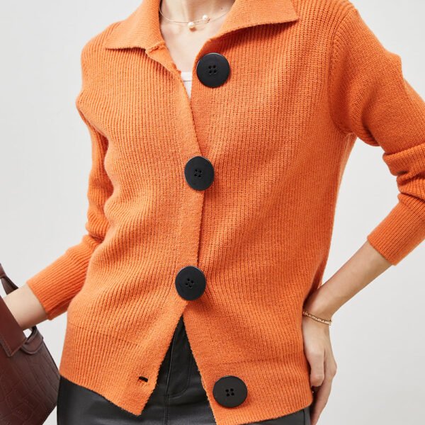 Women Orange Peter Pan Collar Button Down Knit Cardigans Spring