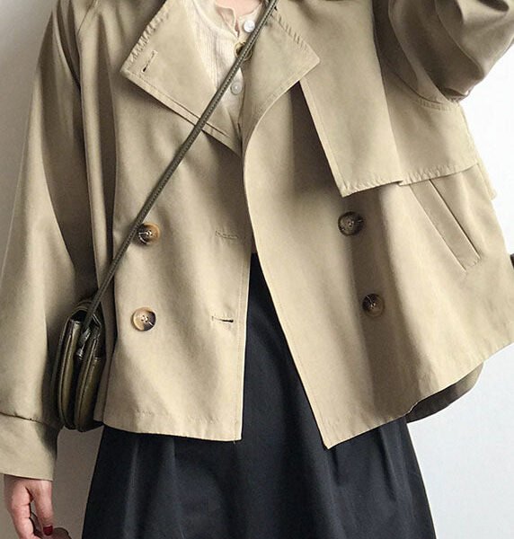 Loose Khaki Peter Pan Collar Patchwork Button Trench Coats Sprin