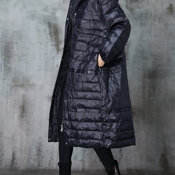 Fitted Black Drawstring Patchwork Duck Down Puffer Jacket Winter