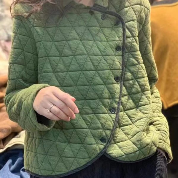 Organic Green Peter Pan Collar Button Fine Cotton Filled Short Coat Spring