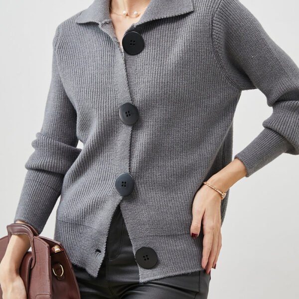 Grey Thick Knit Cardigan Peter Pan Collar Button Down Spring