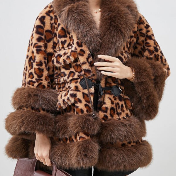 Leopard Print Faux Fur Coat Oversized Drawstring Winter