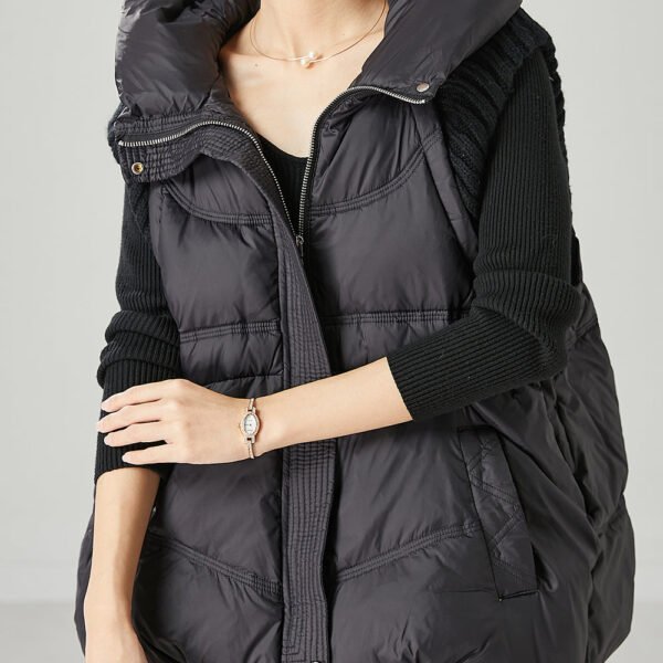 Boutique Black Hooded Patchwork Duck Down Puffer Vests Winter