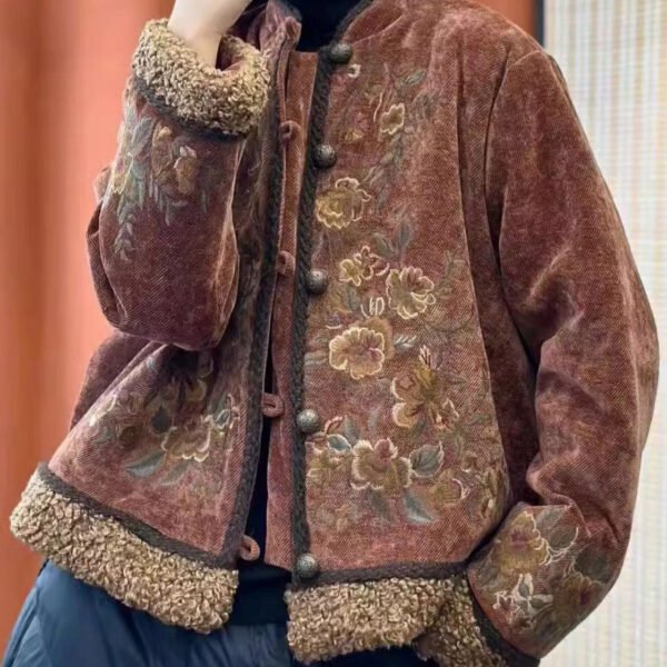 Coffee Teddy Faux Fur Patchwork Cotton Filled Coats Stand Collar Spring