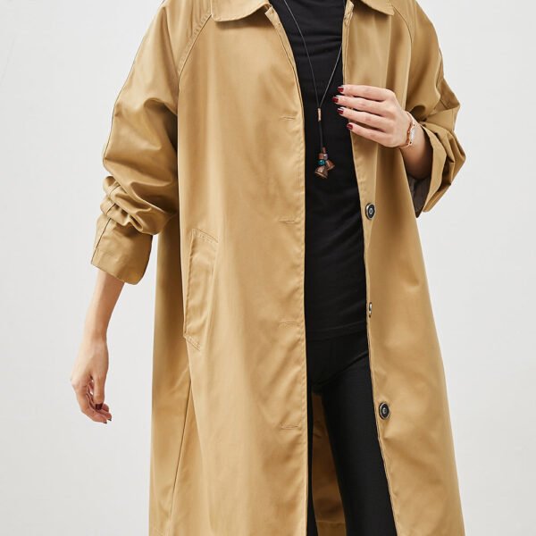Khaki Pockets Cotton Coat Outwear Oversized Spring