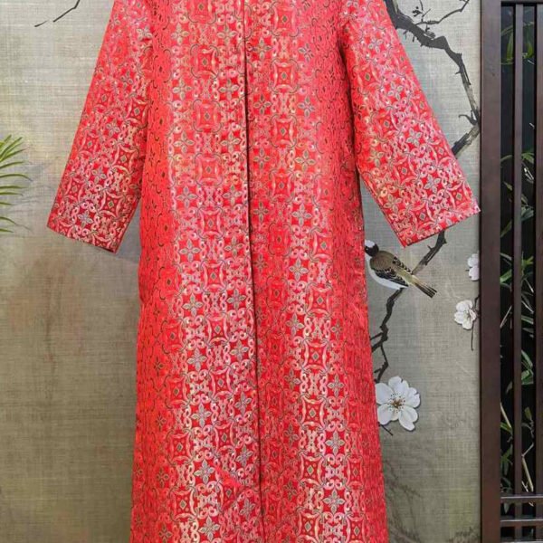 New Red Stand Collar Button Silk Coat Spring