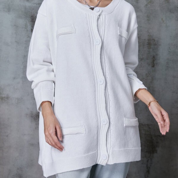 Organic White O-Neck Button Down Knit Cardigan Spring