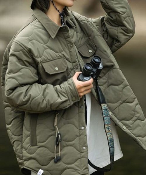 Loose Army Green Peter Pan Collar Pockets Cotton Filled Coat Winter