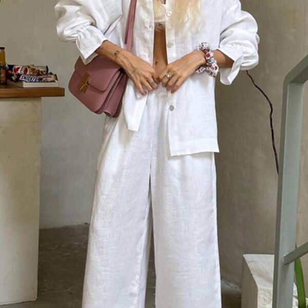 Casual Solid Buckle Flounce Turndown Collar Long Sleeve Two Pieces