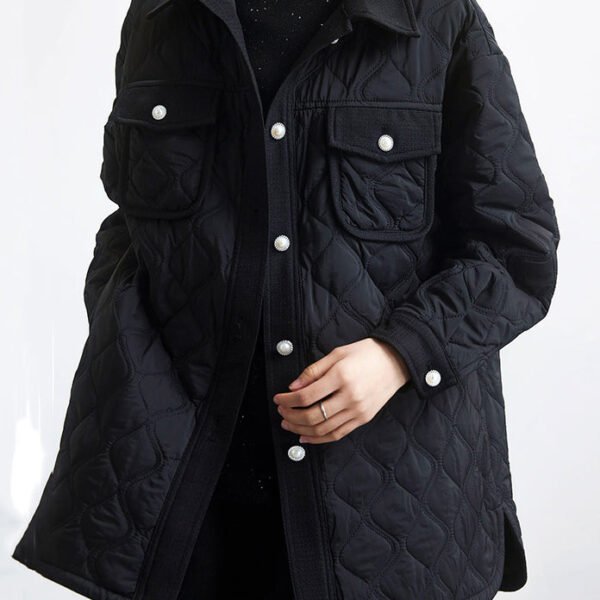 Plus Size Black Peter Pan Collar Button Cotton Filled Coat Long Sleeve