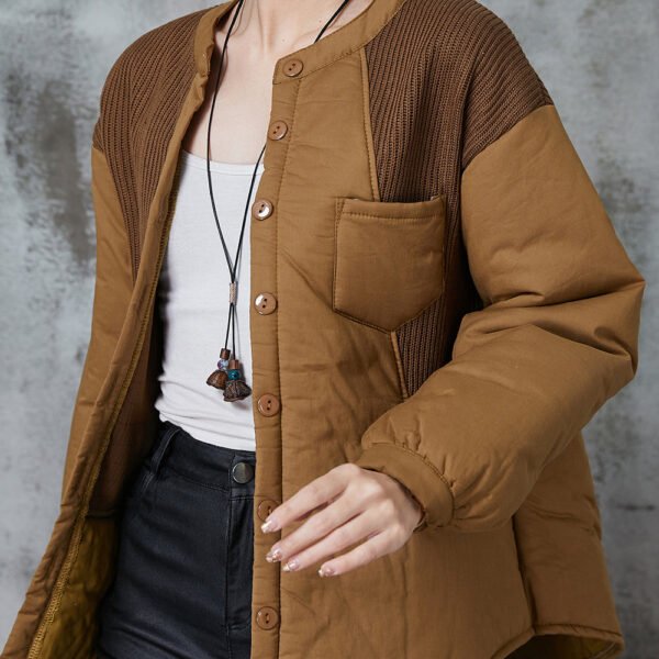 Khaki Patchwork Thick Fine Cotton Filled Women Witner Coats