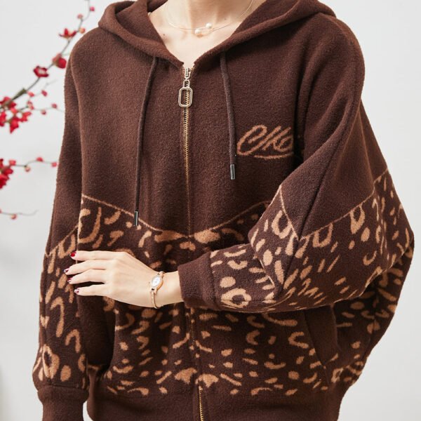 Beautiful Brown Hooded Print Woolen Coat Spring