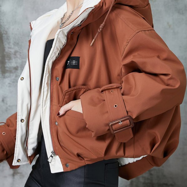 Plus Size Orange Hooded Pockets Duck Down Jacket In Winter