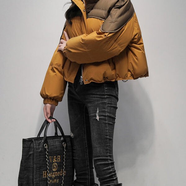 Boutique Caramel Stand Collar Zip Up Patchwork Duck Down Jacket Winter