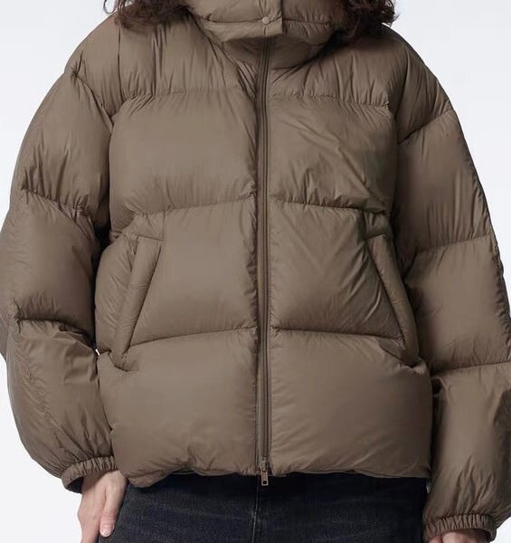 Stylish Brown Hooded Zippered Duck Down Puffer Jacket Winter