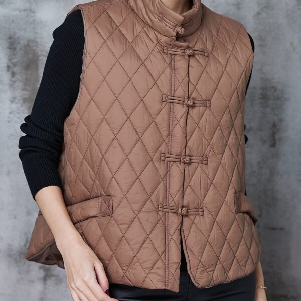Vintage Coffee Chinese Button Duck Down Down Vests Spring