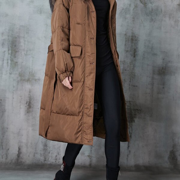 Khaki Loose Duck Down Puffer Jacket Hooded Winter