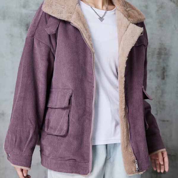 Purple Thick Warm Fleece Coats Peter Pan Collar Pockets Winter