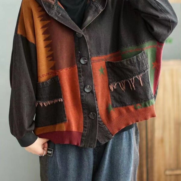 Black Pockets Patchwork Original Denim Coat Hooded Spring