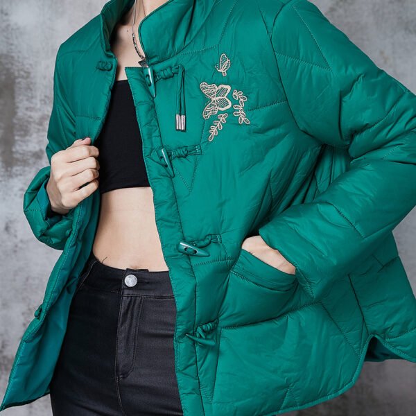 Green Duck Down Down Coat Embroideried Chinese Button Spring