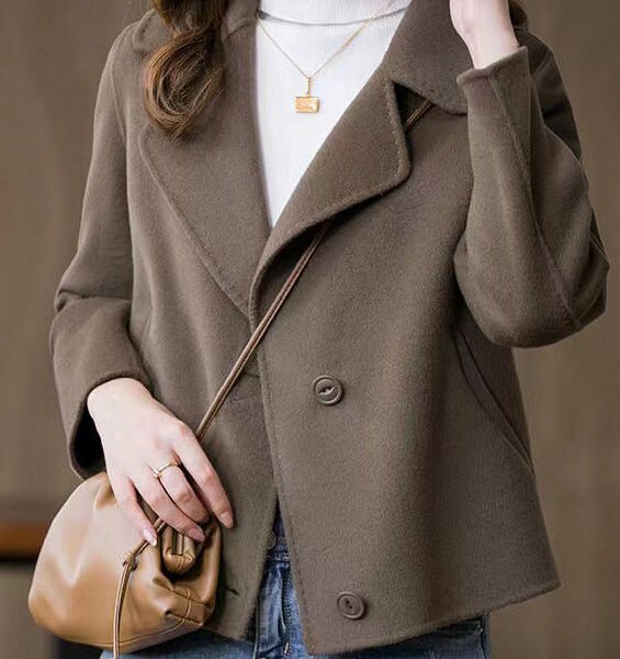 Art Brown Button Woolen Coat Spring