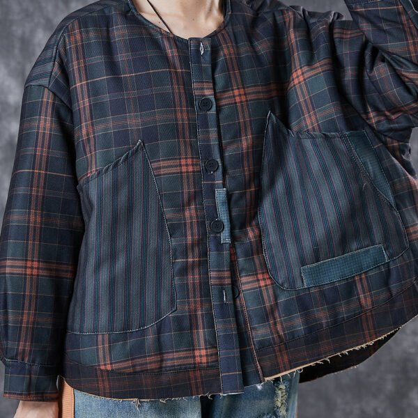 Vintage Black Oversized Patchwork Plaid Fine Cotton Filled Coats Spring