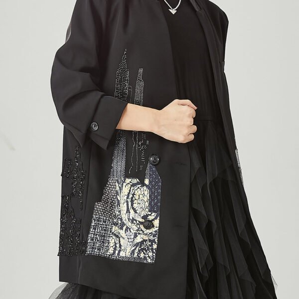 Fashion Black Original Design Patchwork Spandex Coats Spring