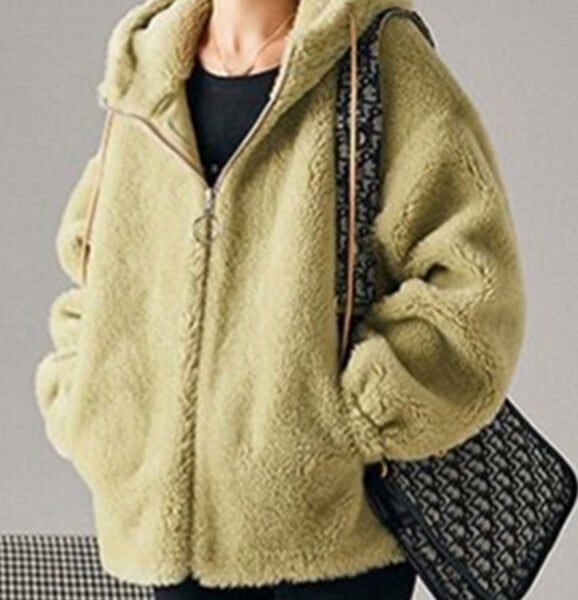 French Green Zippered Pockets Hooded Wool Coats Winter